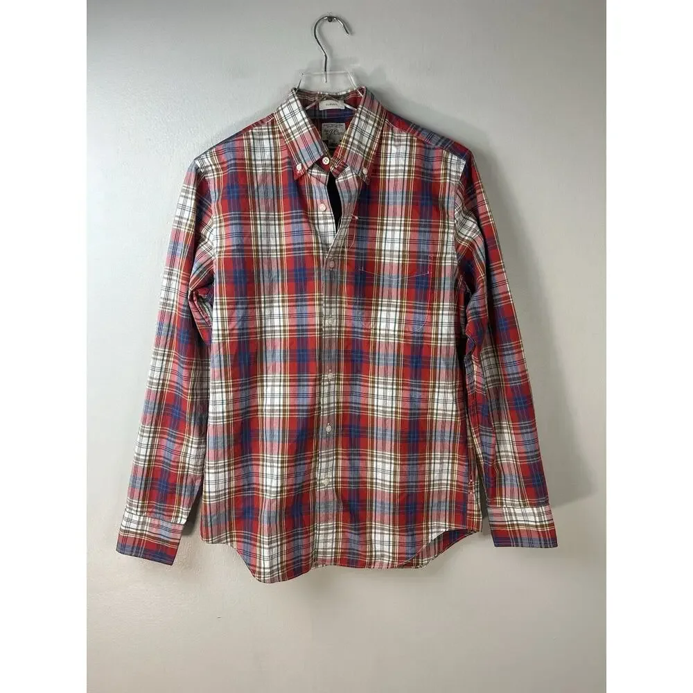 NWT J Crew Plaid Slim Secret Wash Cotton Poplin Shirt Size Small Preppy Academia